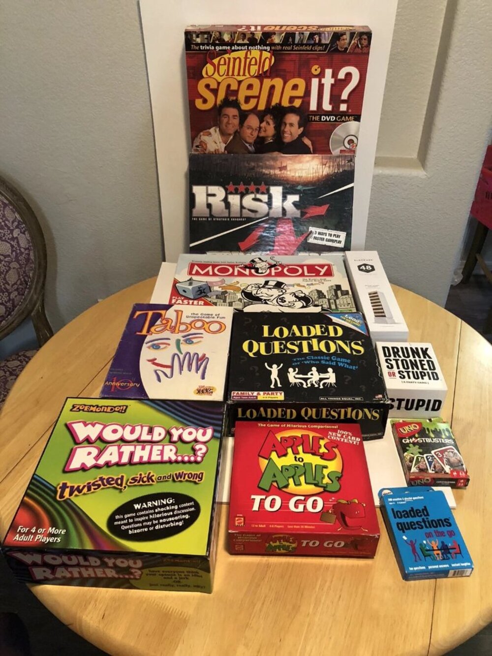Lot 8 Board Games + Loaded Questions, Monopoly, Risk, Taboo + More All Complete